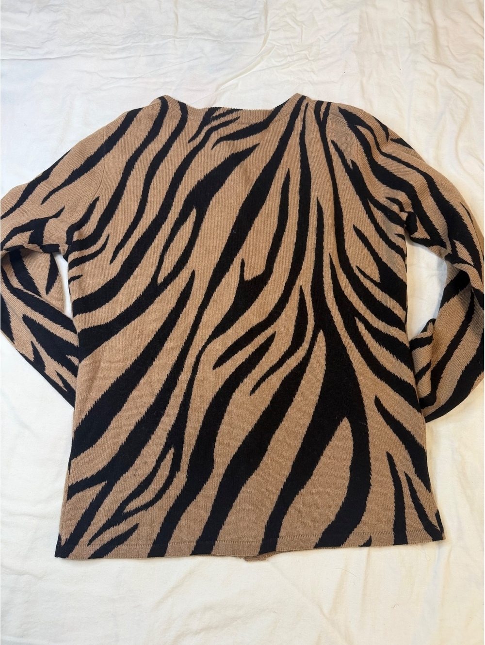 Evelyn Grace Cashmere 100% Cashmere Cardigan Tan and Black Zebra Pattern - Picture 6 of 6
